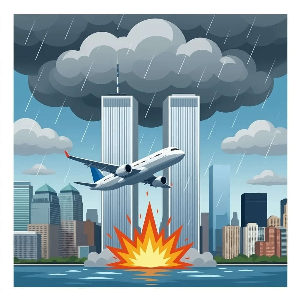 twin towers with plane crashing into them emoji