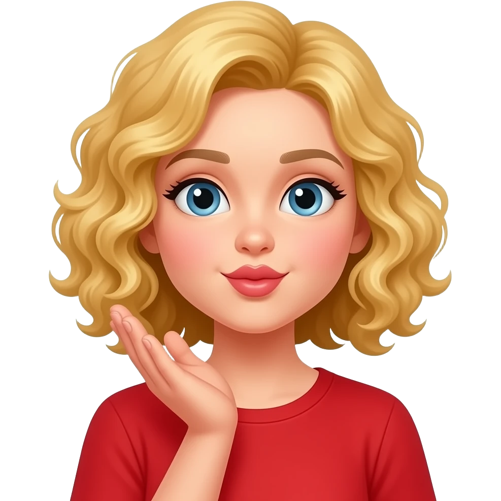blonde curly bob  throwing kisses in red shirt emoji
