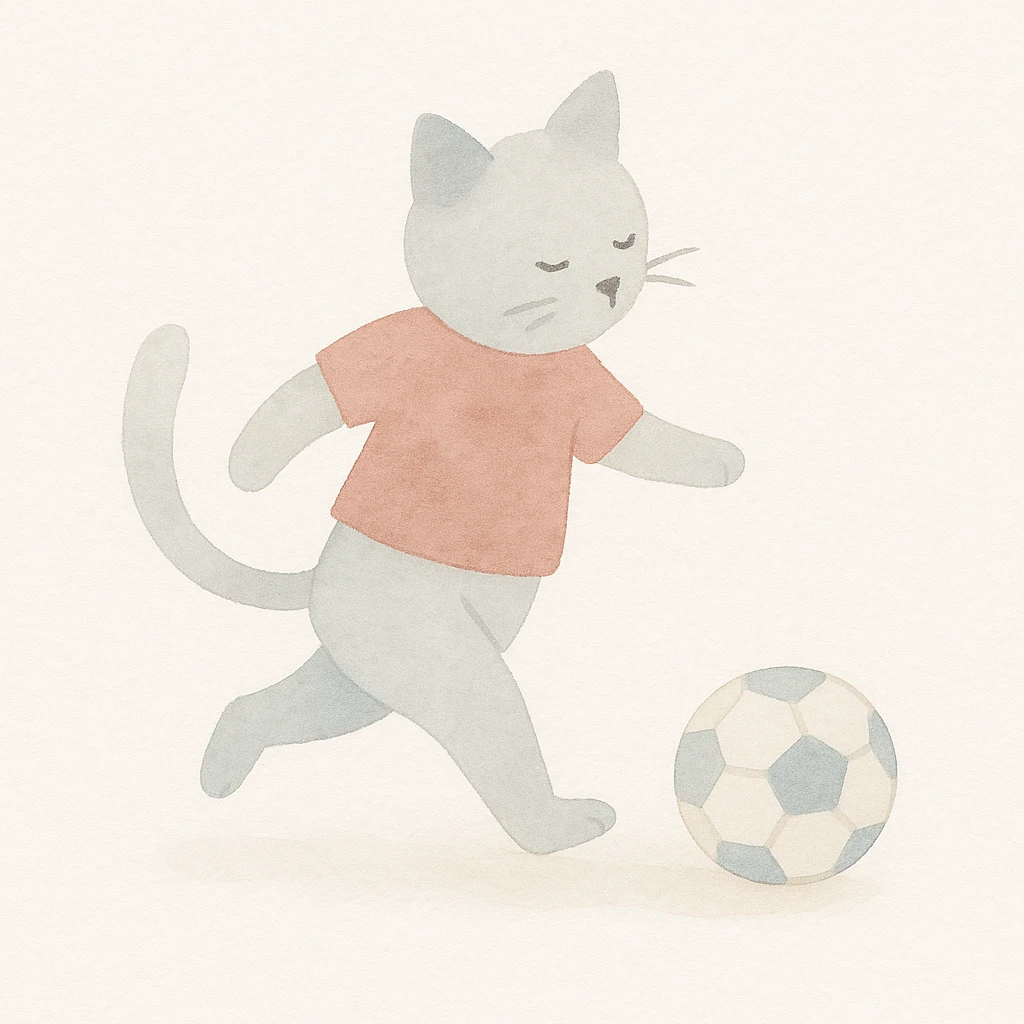 cat playing soccer, watercolor art style emoji