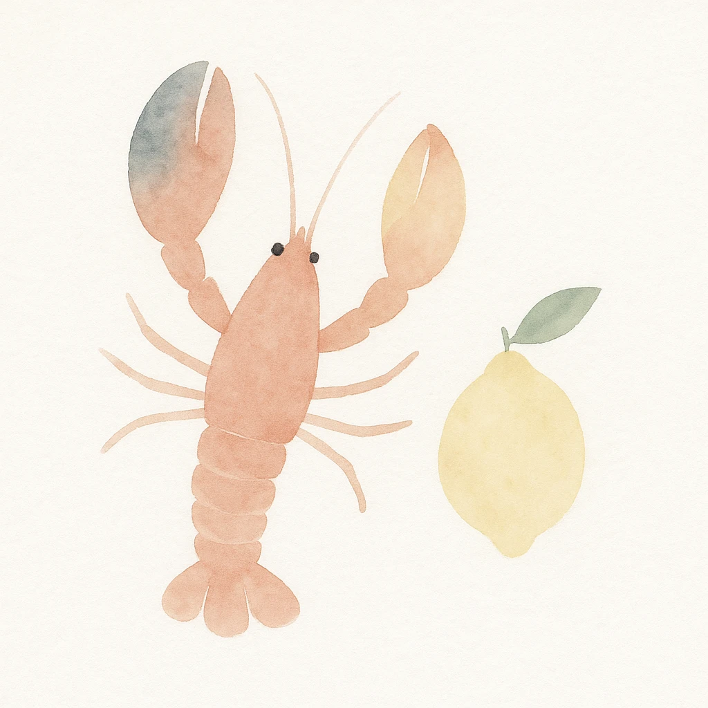 a lobster and a lemon together, watercolor style emoji