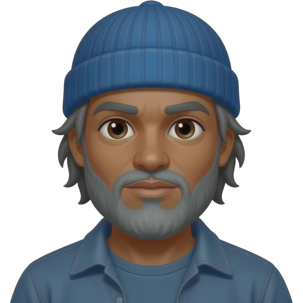 a darkskinned man hobo with a beanie on and a grey beard and hair emoji