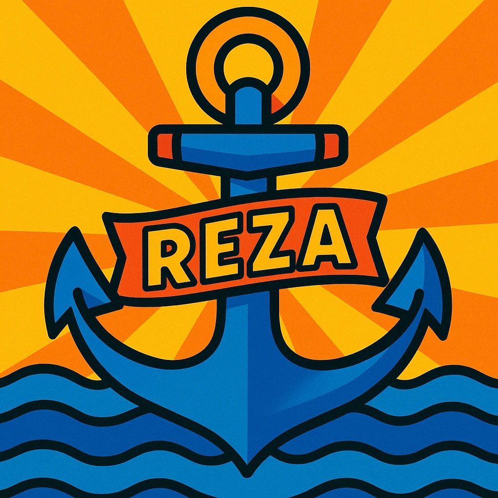 ship anchor with 'Reza' design in vibrant toon style emoji