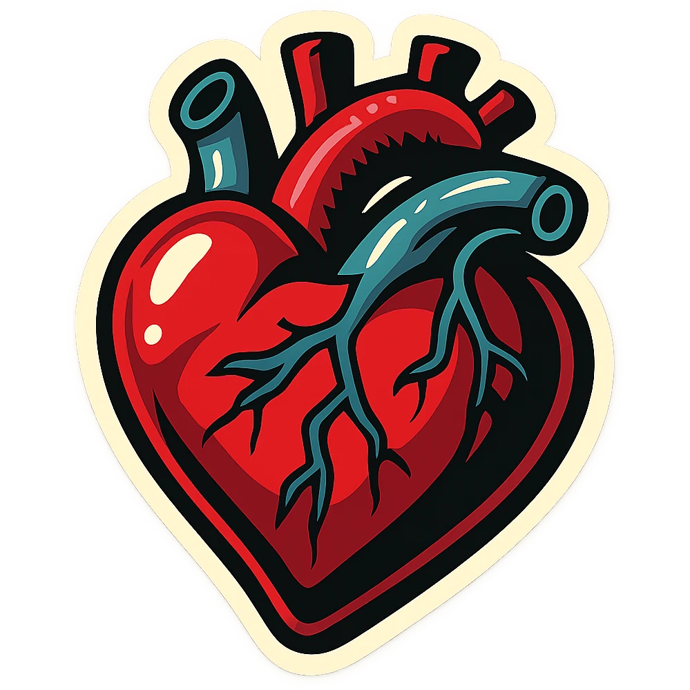 creepy heart, retro stickers style, sharp black outlines, expressive shadows and highlights, no gradients, only sharp color transitions emoji