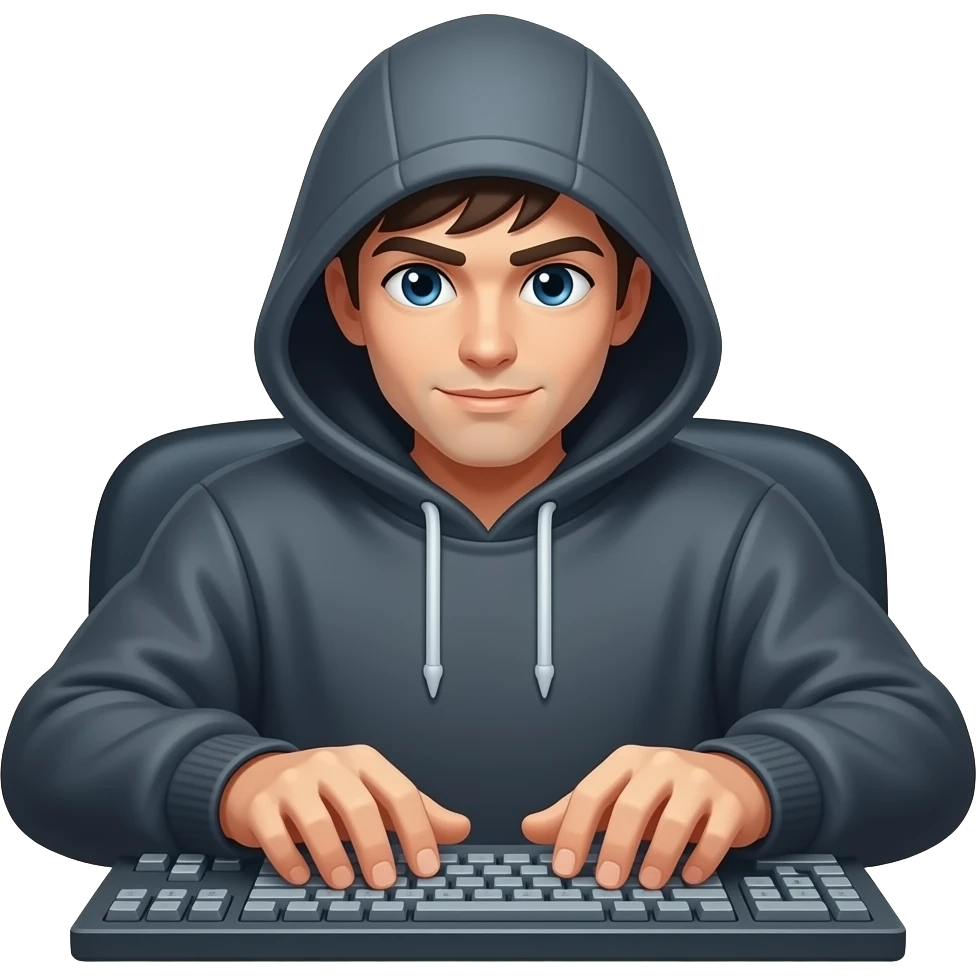 hacker typing with computer and wear a hoody emoji
