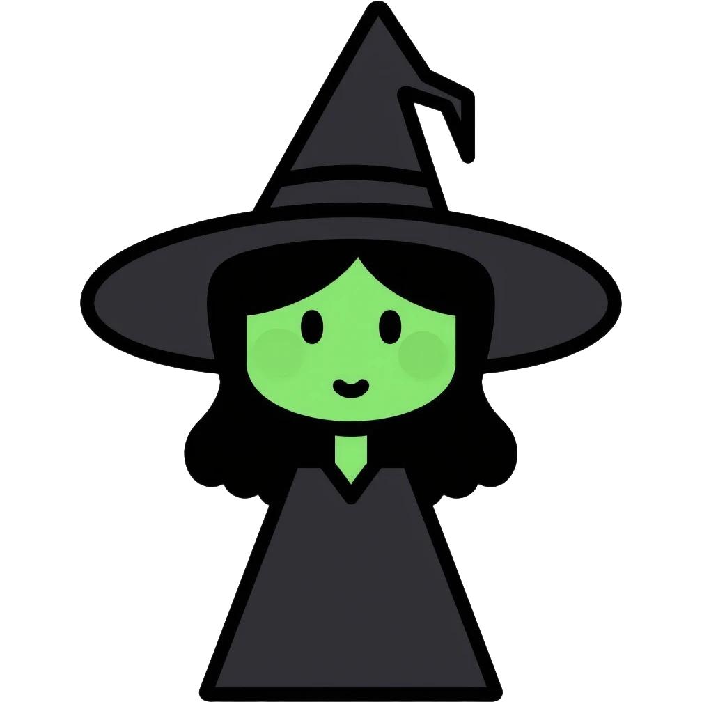 Elphaba, the green-skinned witch with black hat and dress emoji
