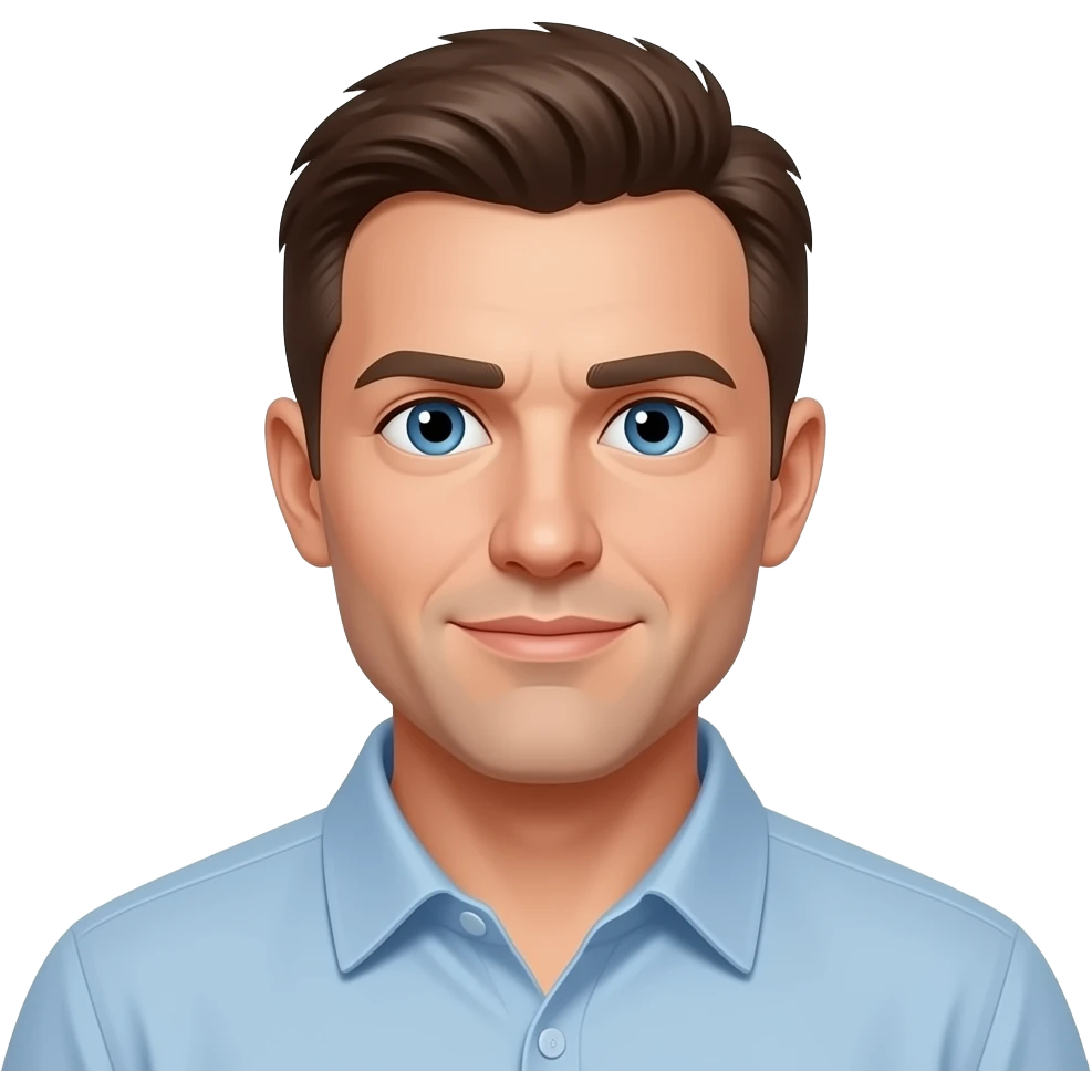 A 40-year-old white man with very short brown hair, no beard or moustache, blue eyes, no glasses emoji