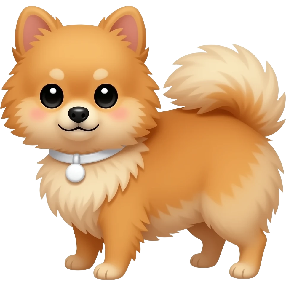 Uma Lulu da Pomerânia com lacinho branquinha e pequenininha emoji