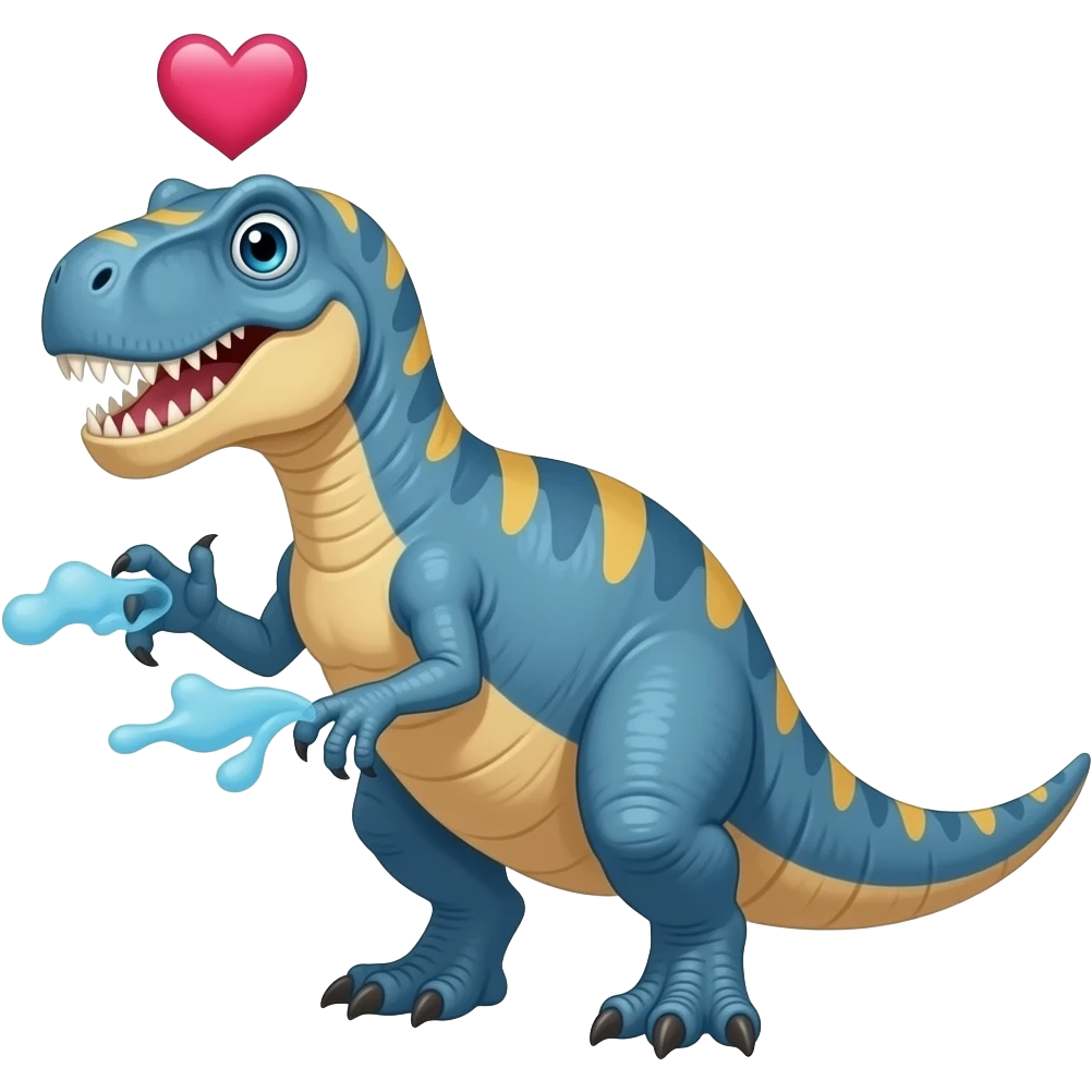 Carnosaure hungry with blue arms and heart by the head emoji