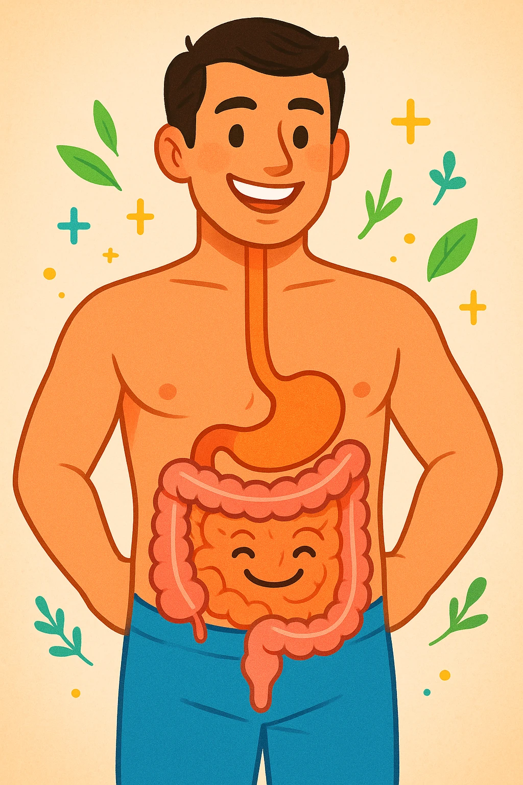 Intestino riequilibrato felice e in forma nel corpo di un uomo emoji