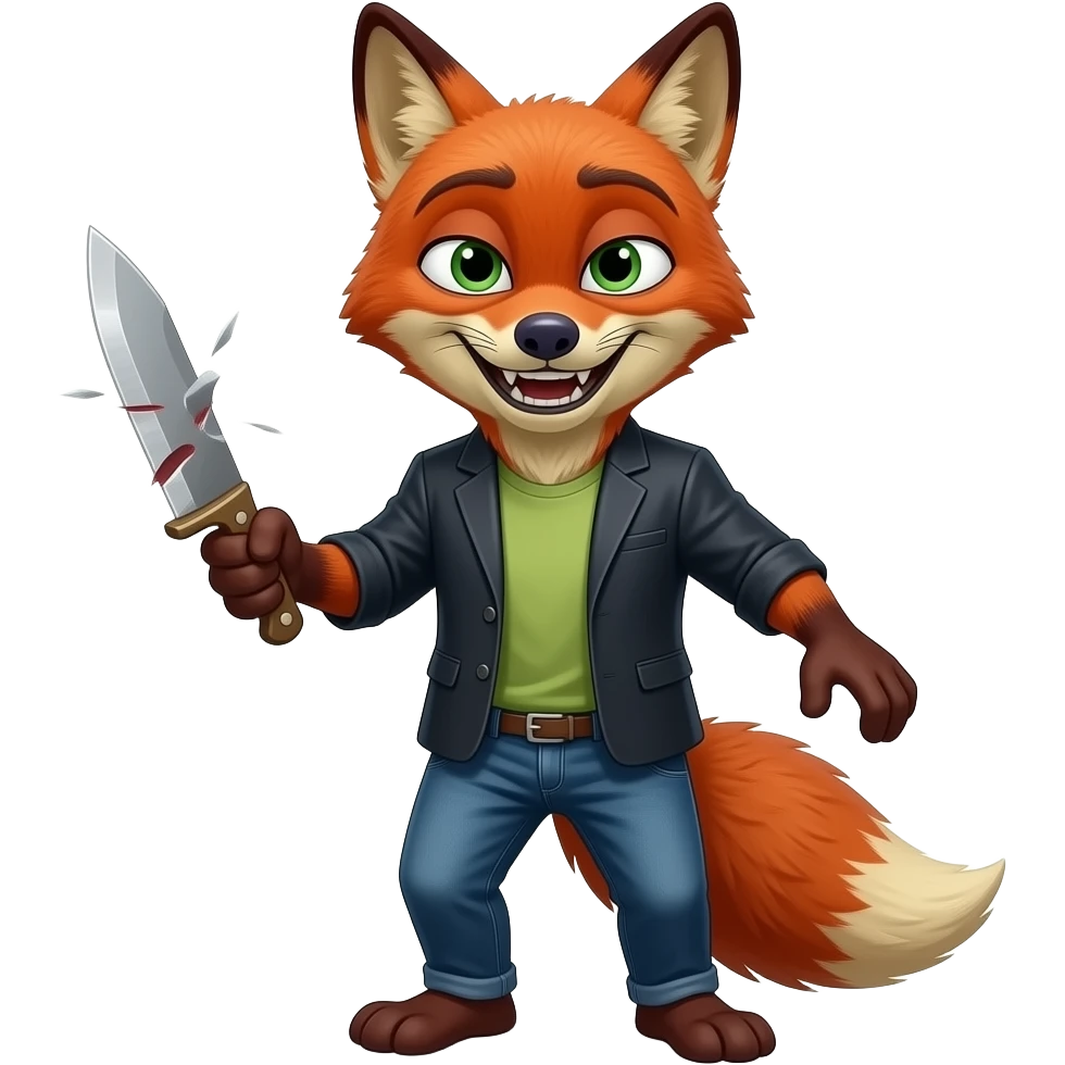 Scary anthro Fox stabbing with knife wearing pants emoji