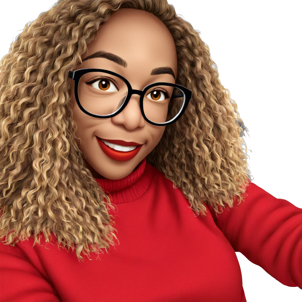 girl in red sweater smiling emoji