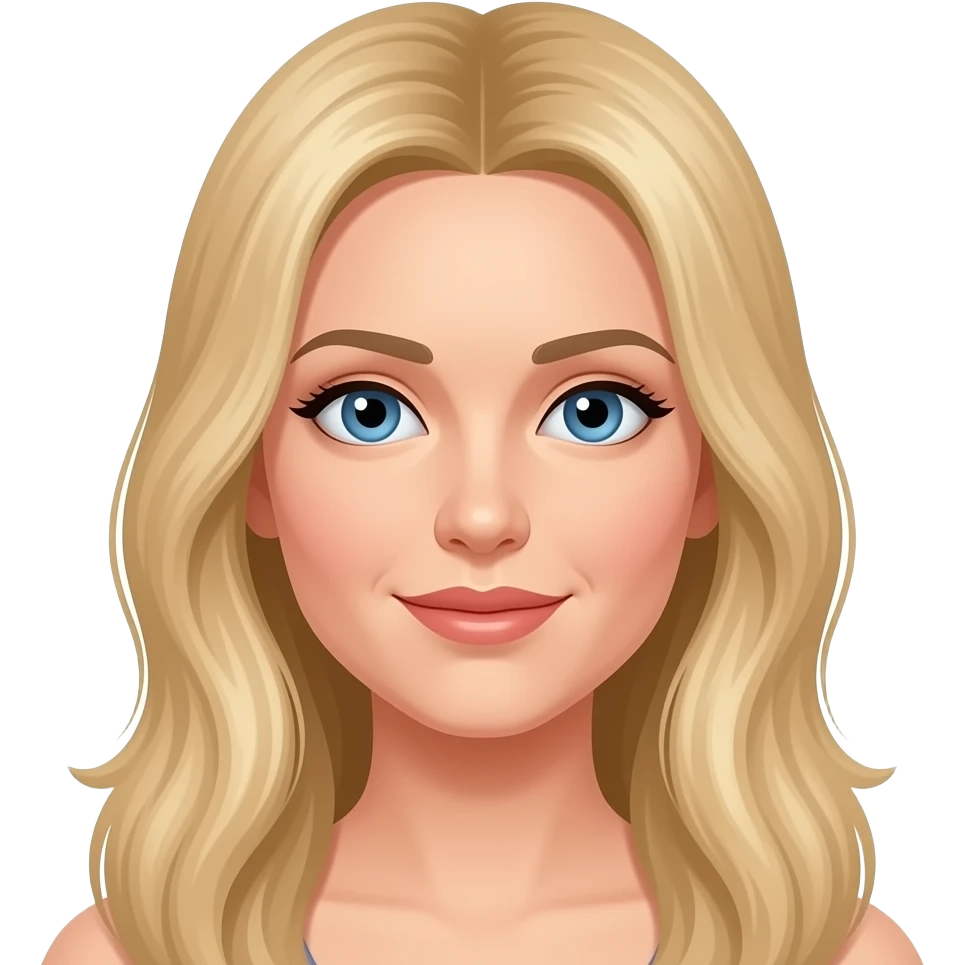 Can you make a blonde woman with long hair parted in the middle, small blue eyes, in her 30s emoji