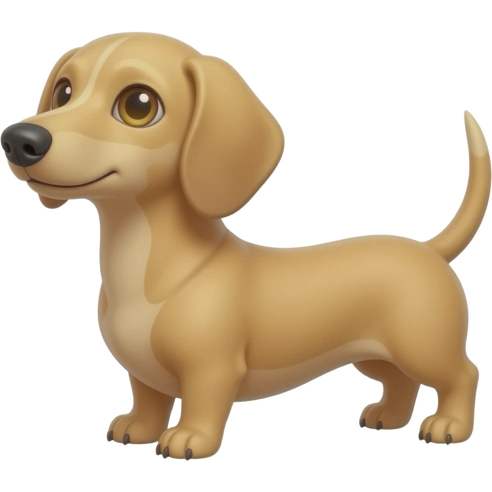 A petite and thin dachshund, with a narrow snout, pink nose, a blonde coat, and gold colored eyes emoji