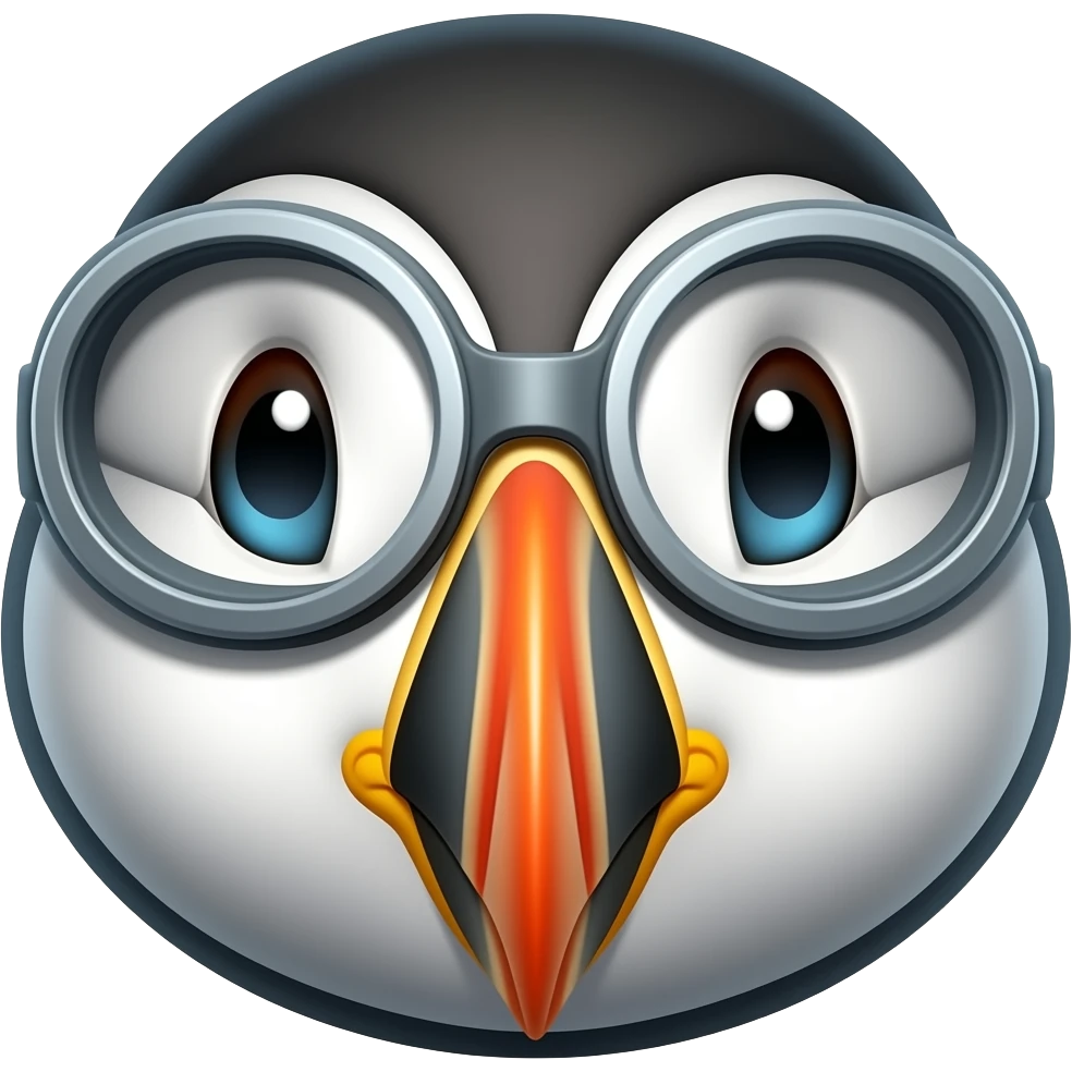 Puffin wearing open cockpit glasses smiling headshot emoji