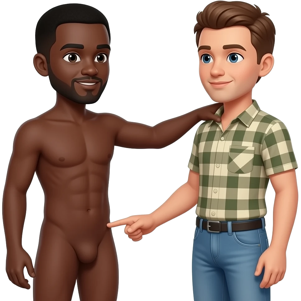 a  naked black man with a brown man touching penis emoji