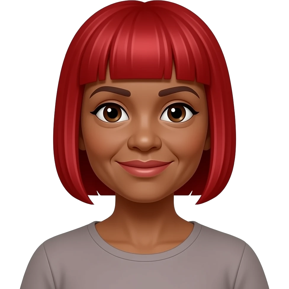 Older Black woman with a small red straight hair wig on her head emoji