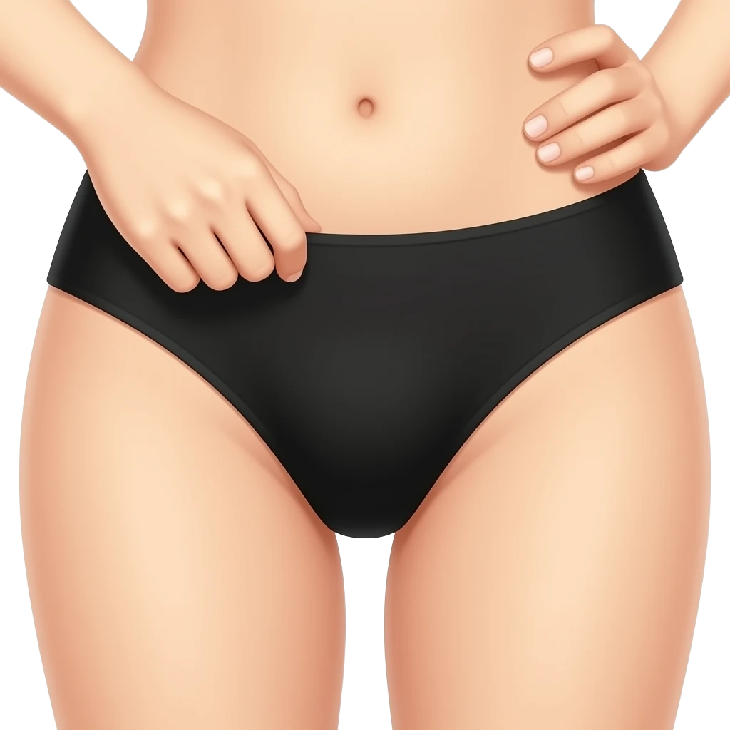 Female legs spread open wearing a black panty with her hand down the front inside of her panty emoji
