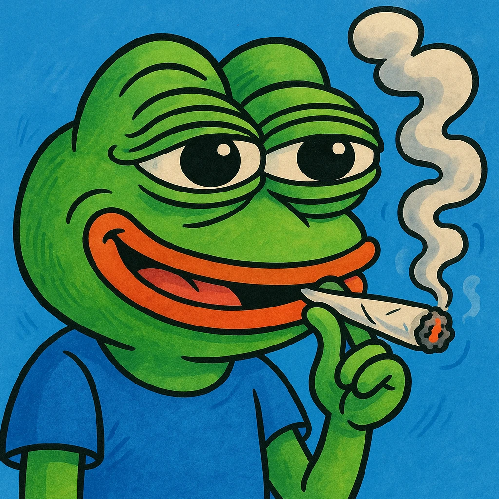 pepe the frog smoking a joint, cartoon style emoji