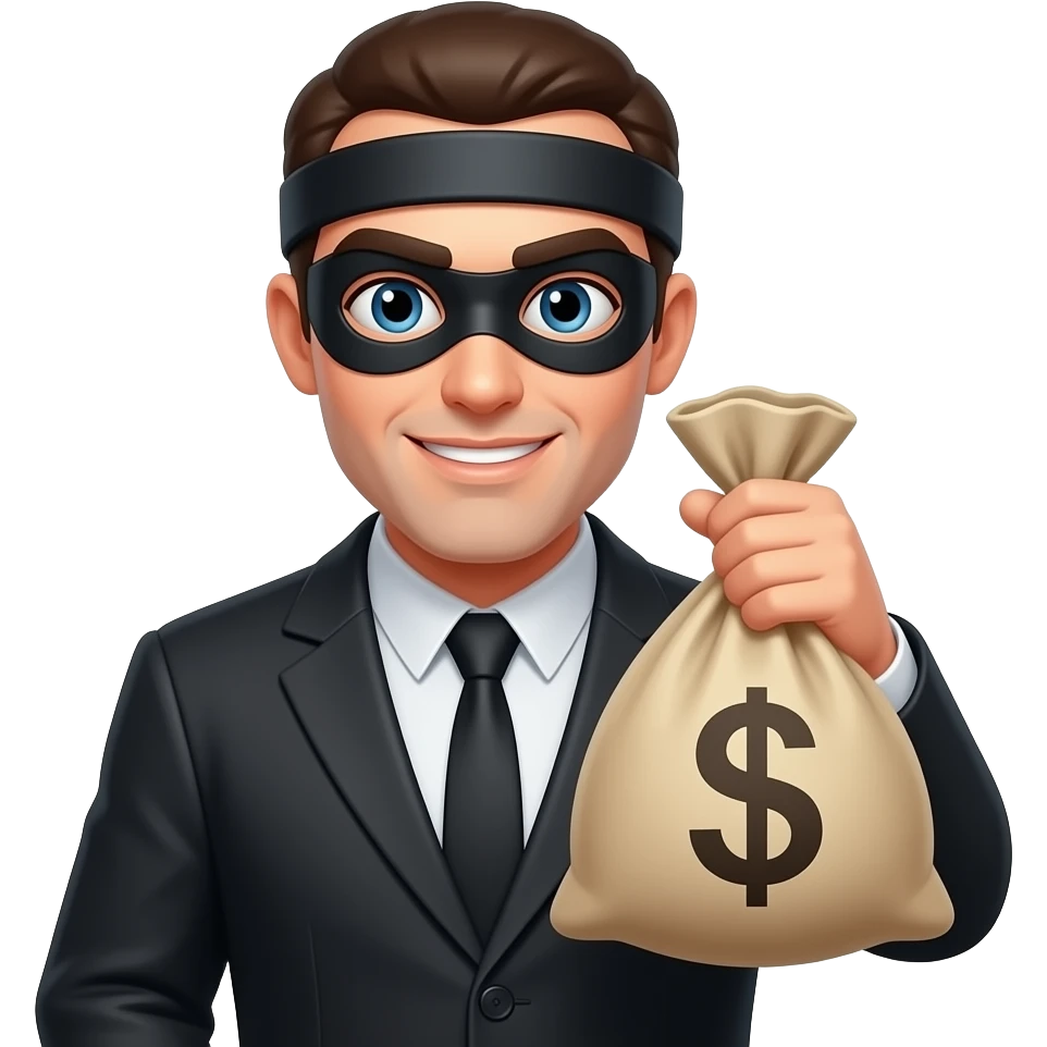 un ladrón con una bolsa de dinero mirando a la cámara emoji
