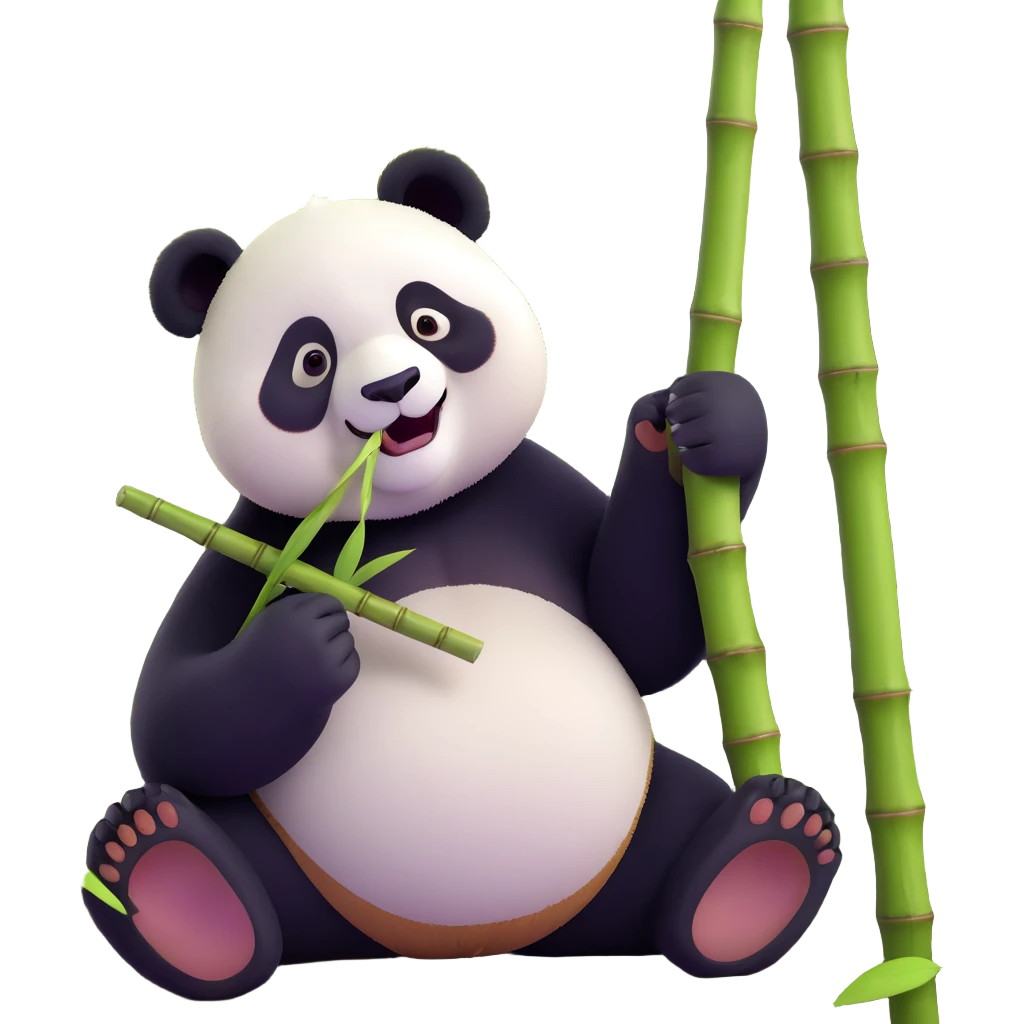 panda eating bamboo in forrest background, close up pose emoji