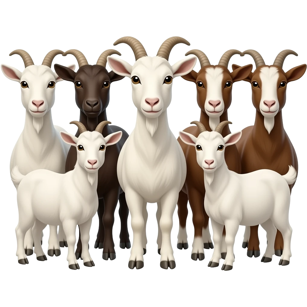 Hazme seis cabras de colores blancos y marrones. Tienen que estar las siete juntas. emoji