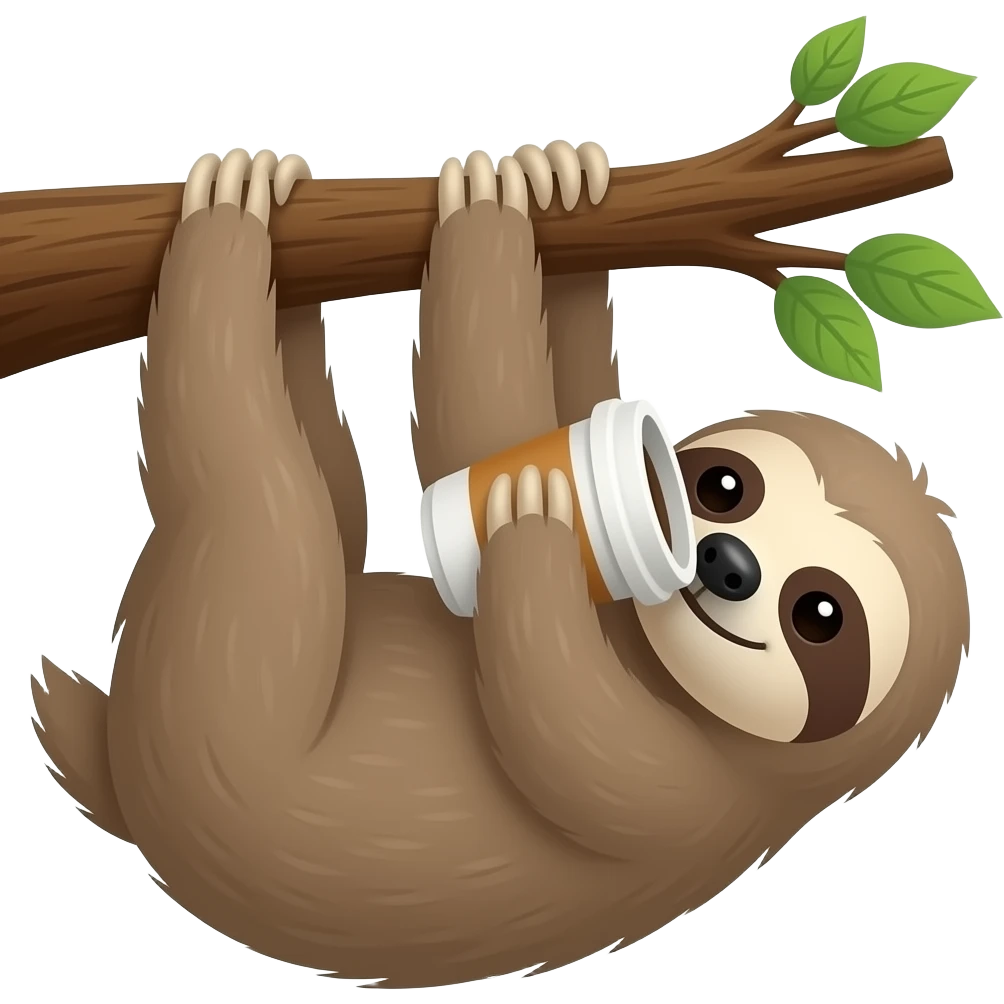 sloth on tree drink coffee hanging emoji