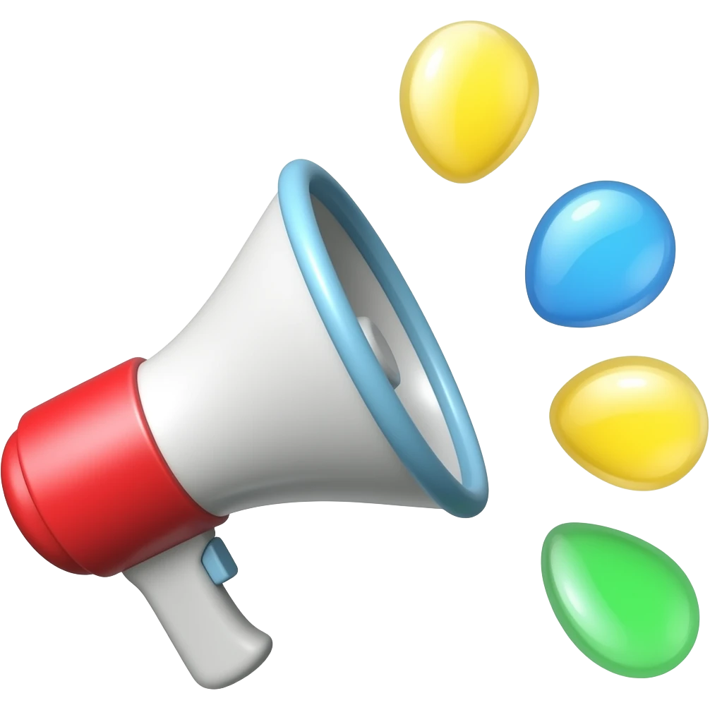 un megafono con una nuvoletta con tre punti fatto di vetro trasparente colorato emoji