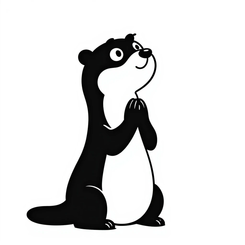 an otter with hands together, looking up, asking for a favour, hand drawn notion style doodle emoji