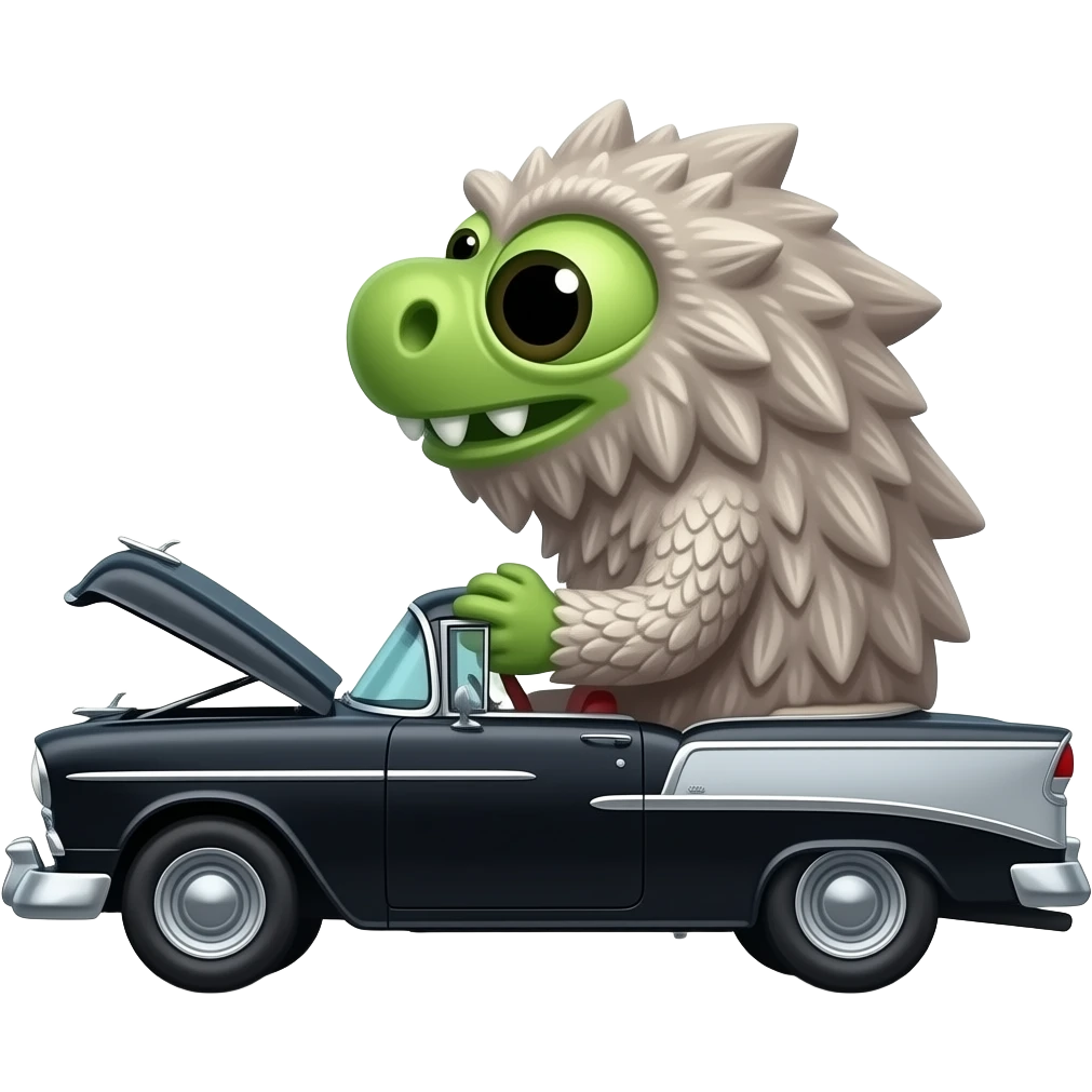 monster driving black 1955 chevy 3/4 view emoji