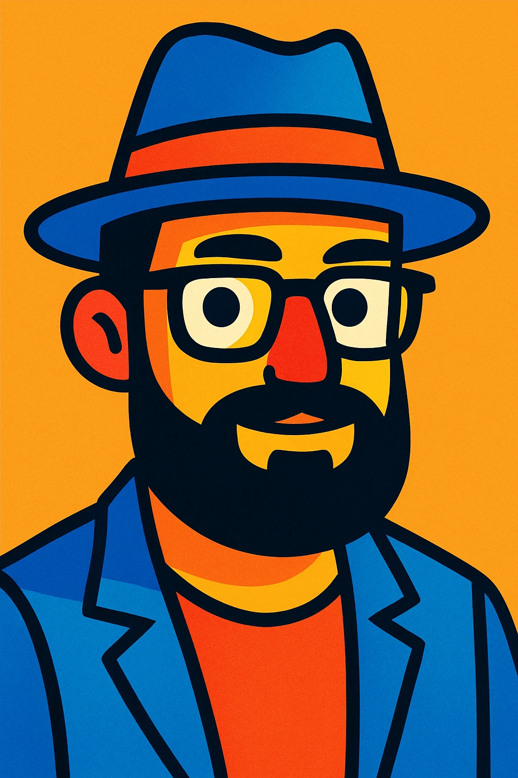 man with hat, beard, and glasses, vibrant toon style emoji