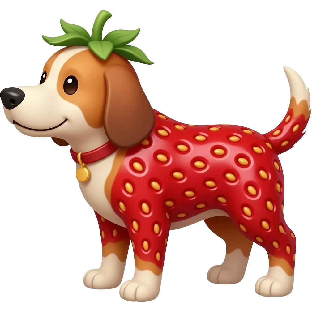 dog shaped like a strawberry, glossy, 3D render, white background emoji