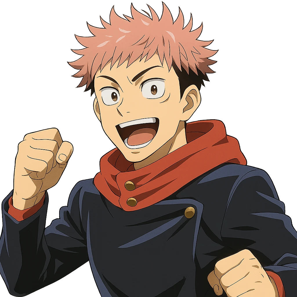 Yuji Itadori from Jujutsu Kaisen, pink hair, school uniform, energetic expression, anime style emoji