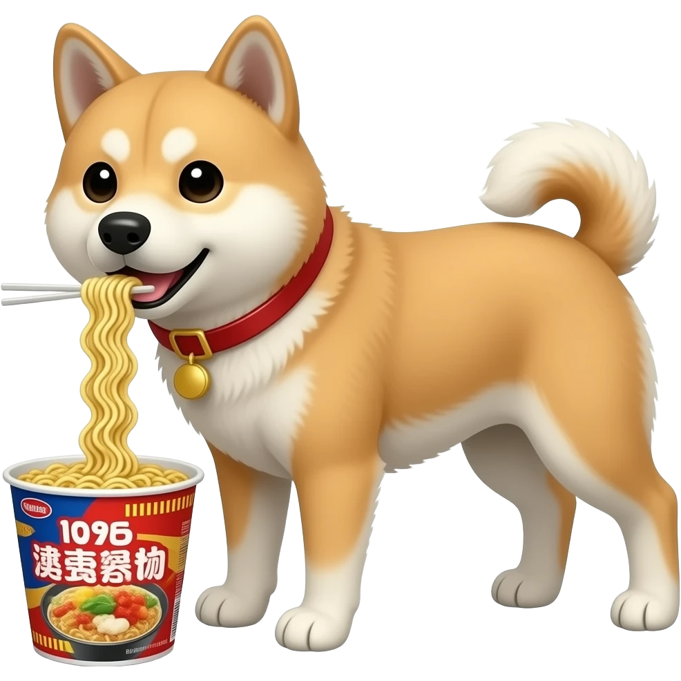 Hachiko dog in chibi cute animation cooking instant noodles emoji