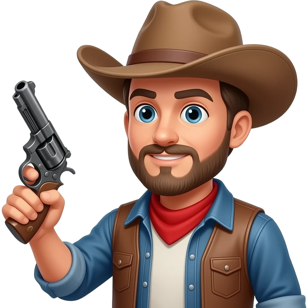 Cowboy emoji with a gun in his hand emoji