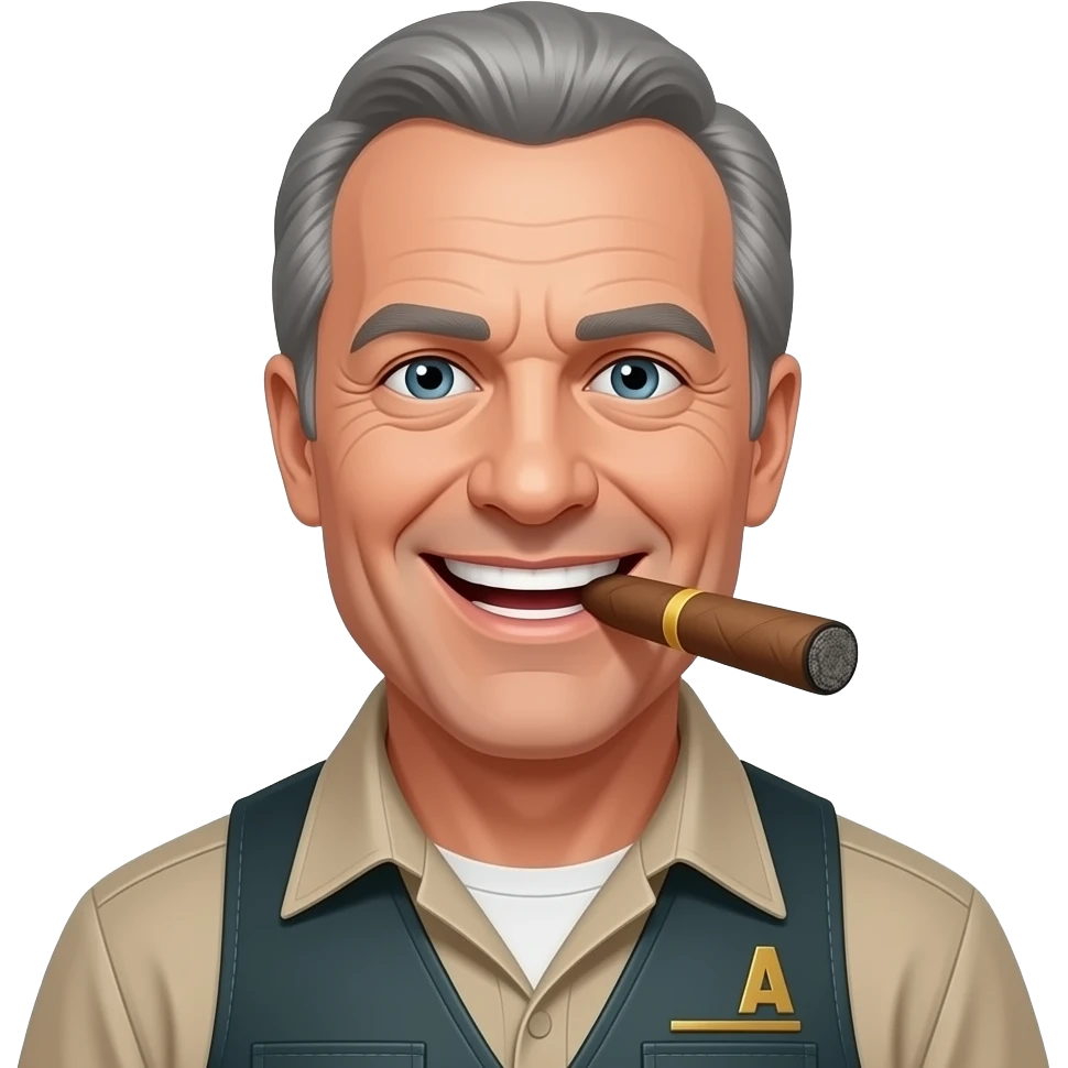 hannibal smith (grey hair, no moustache, big grin) from the a-team with a cigar in his mouth emoji