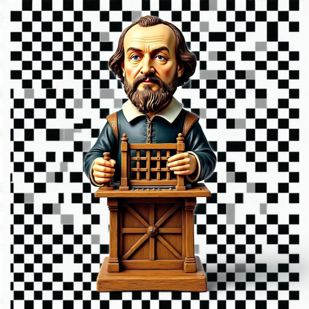Печатный станок Гутенберга в стиле и с текстурами Bobblehead, прозрачный фон emoji