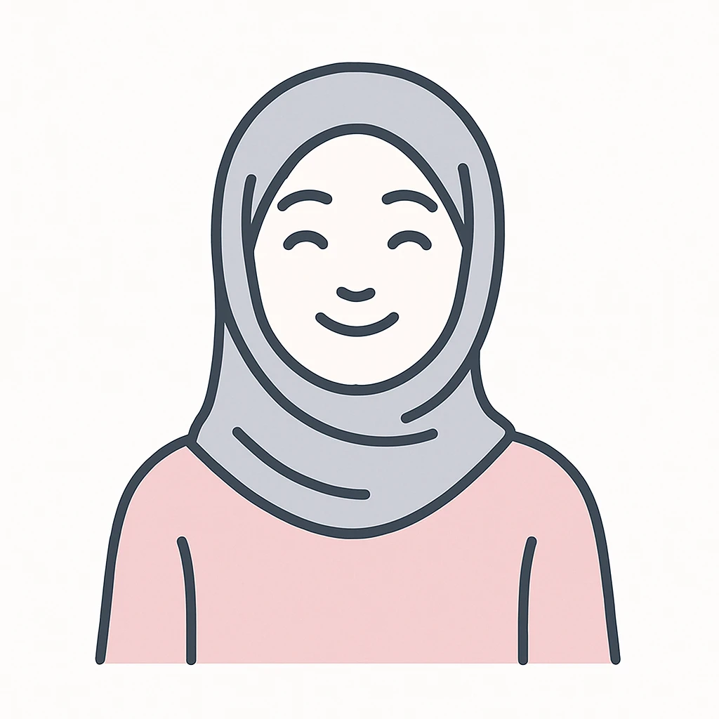 a woman in a hijab, minimal flat color style, smiling emoji