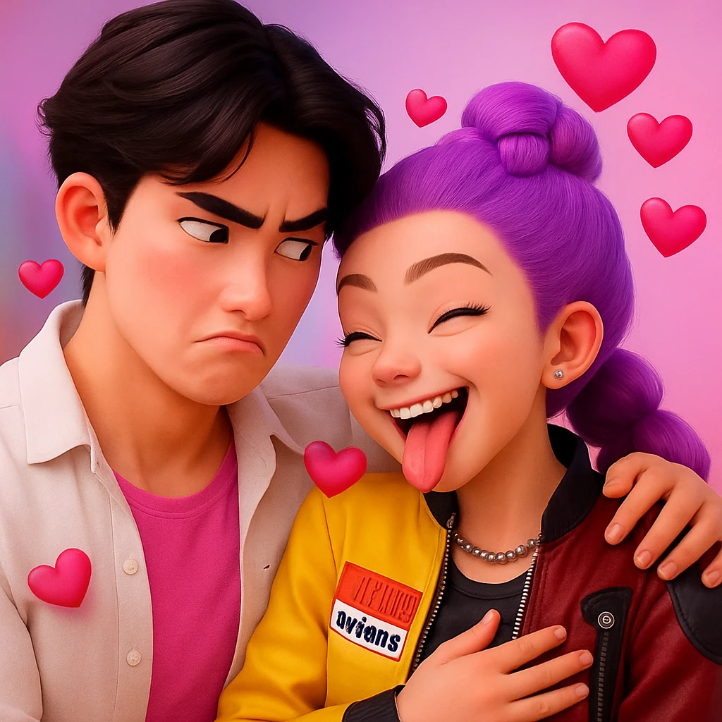 can you give different expressions to this picture. such as angry or funny or in love  emoji