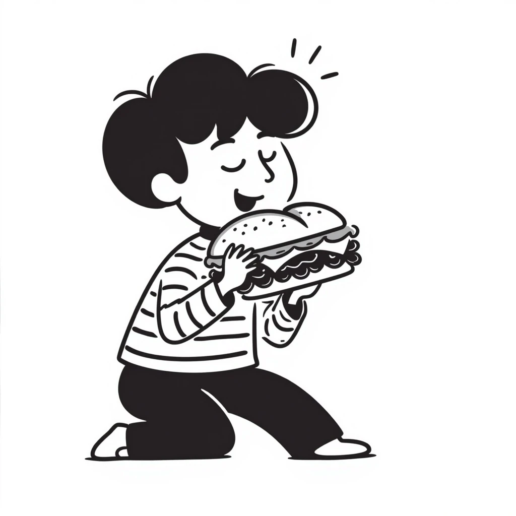 kid eating, hand drawn doodle style emoji