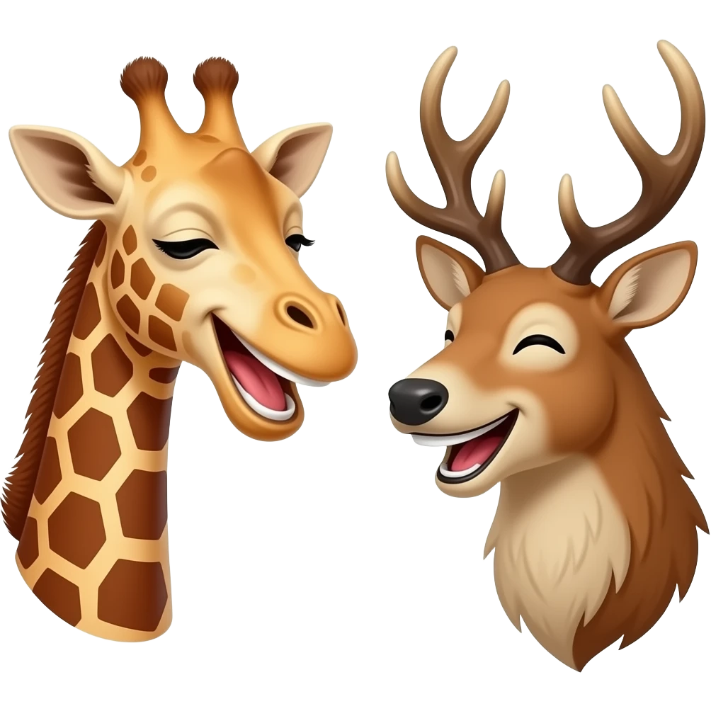 Einfacher Giraffenkopf lachen und Elchkopf lachen und schauen sich an emoji