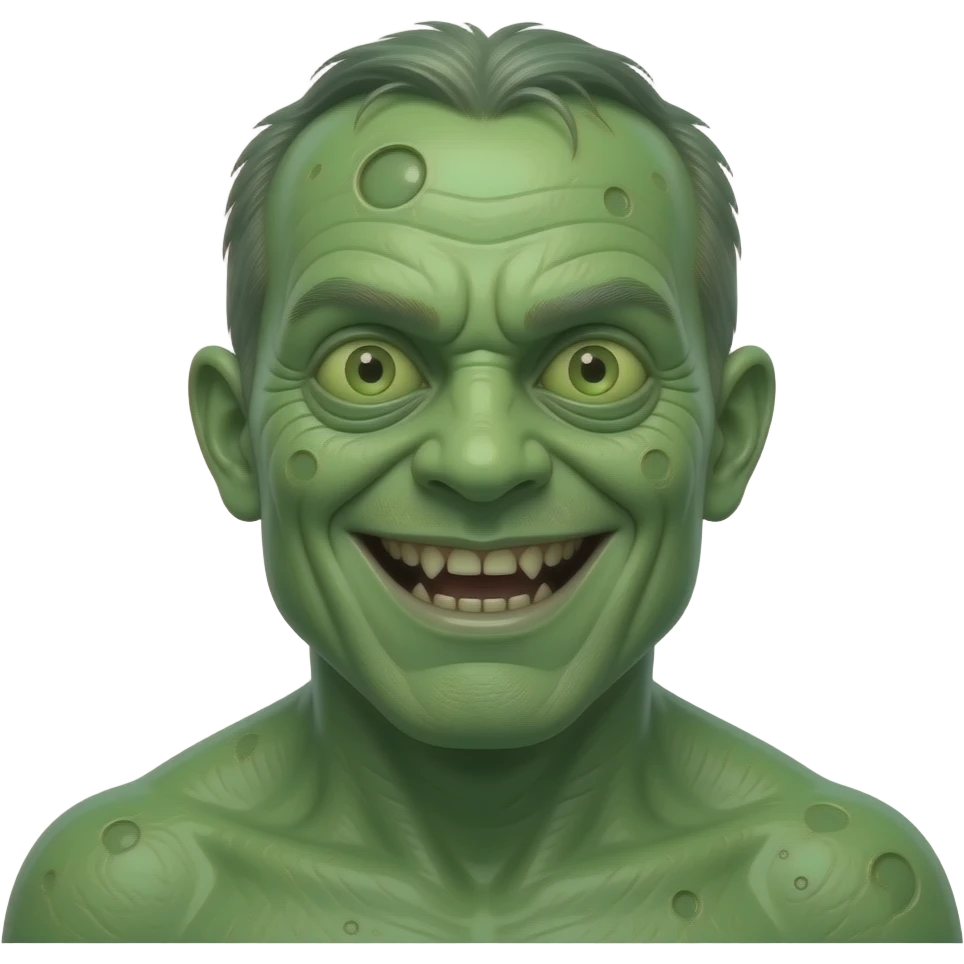 creepy smiling monster that looks human but is a monster and is not green emoji