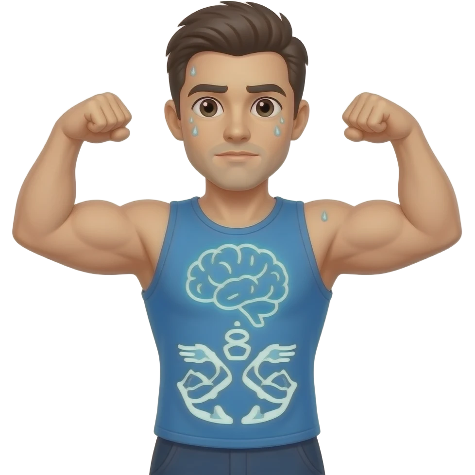 emoji symbolizing acetylcholine and what it does. Sweat, smart, muscle movement.Acetylcholine is a excitatory neurotransmitter that carries signals between nerve cells in the brain and body. It plays a key role in muscle movement, as well as learning and memory. improve the arms emoji