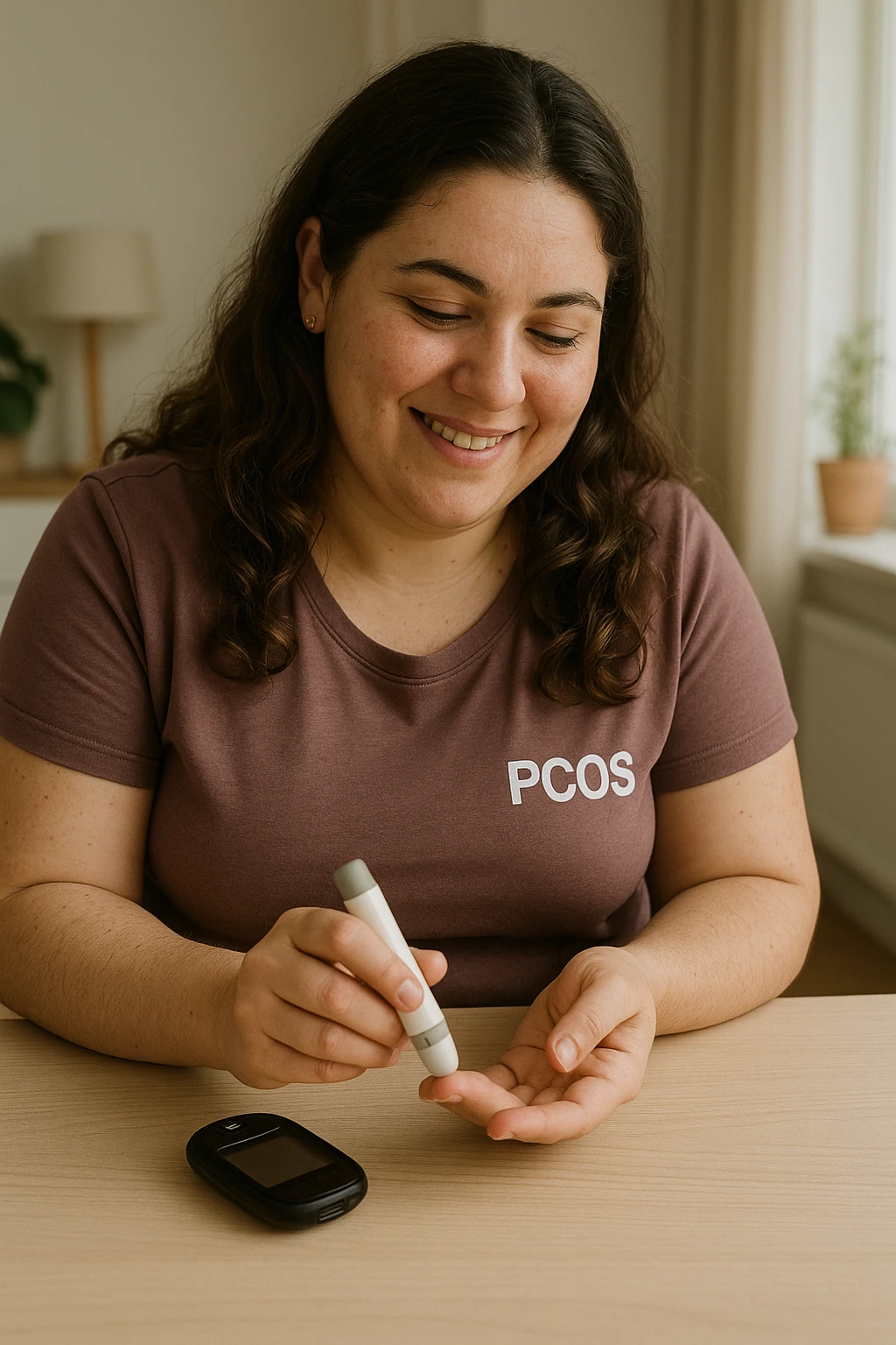 Donna con pcos che regola la sua glicemia immagine realistiche in italiano emoji