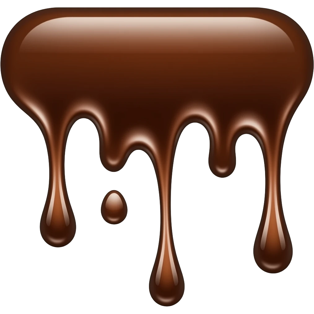 A delicious splash of dark cocoa syrup flows in a liquid brown drip, creating a sweet melted chocolate illustration of tasty hot candy dripping on a white background emoji