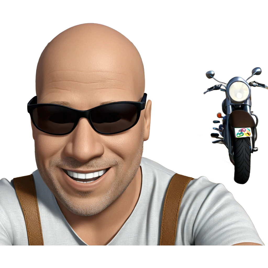 bald man smiling on motorcycle emoji