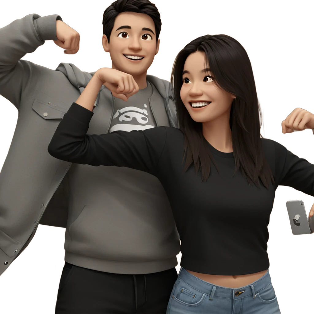 smiling couple with casual style emoji