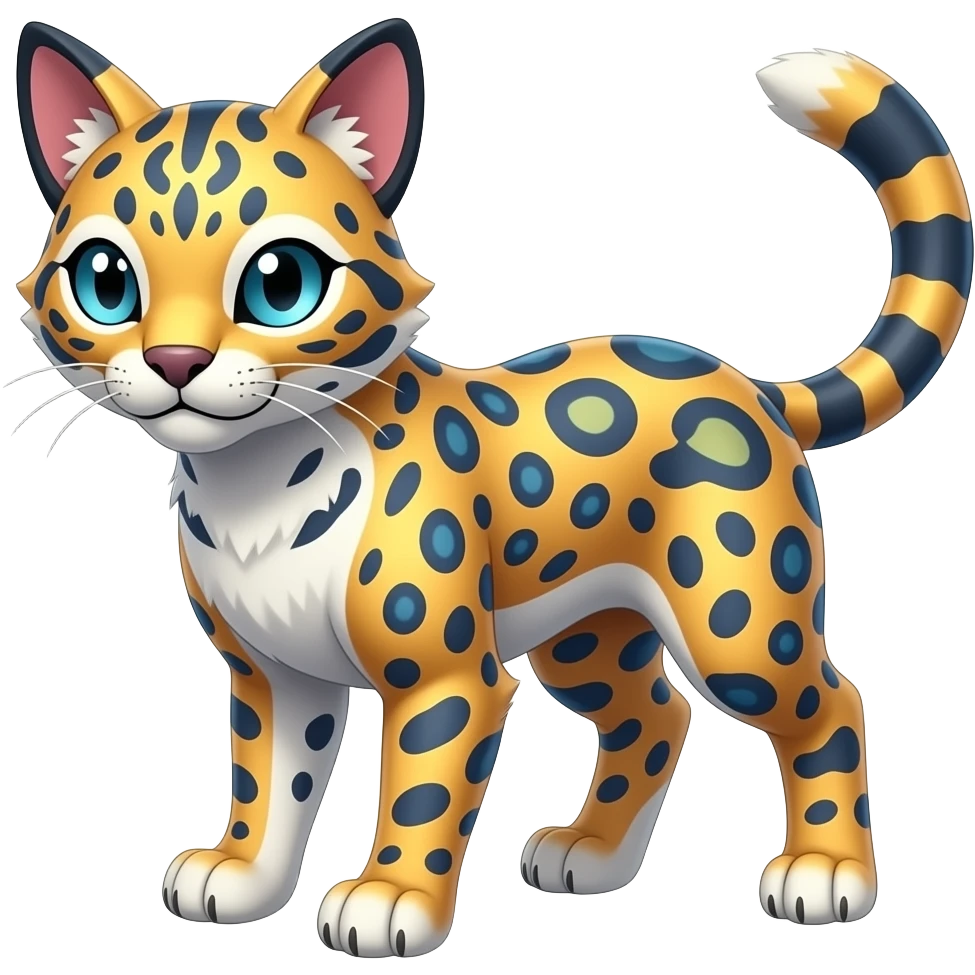 Shiny Colorful Bobcat-Caracal-Leopard-Genet-Pokémon-Digimon-Fakémon-fusion-hybrid-creature emoji
