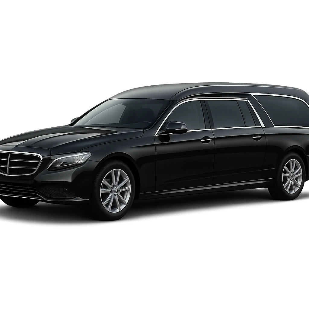 a cool hearse car, sleek and stylish, with dark tinted windows and chrome details emoji