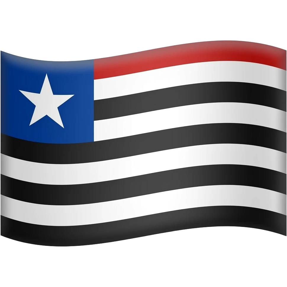 possui nove listras horizontais intercaladas nas cores vermelho, branco e preto, representando a mistura das etnias indígena, branca e negra. No canto superior esquerdo, há um cantão azul com uma estrela branca representando a Beta da constelação de Escorpião. emoji