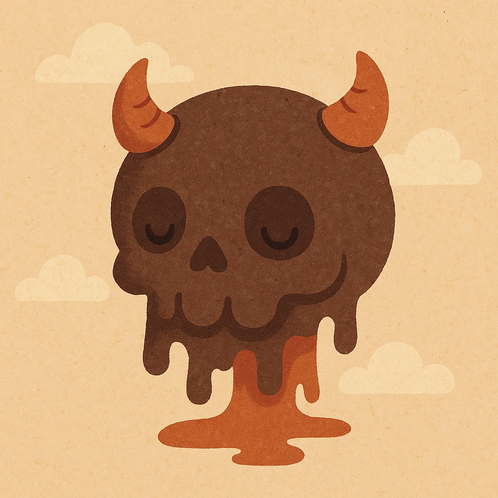 a melting devil skull, cartoonish and bold emoji